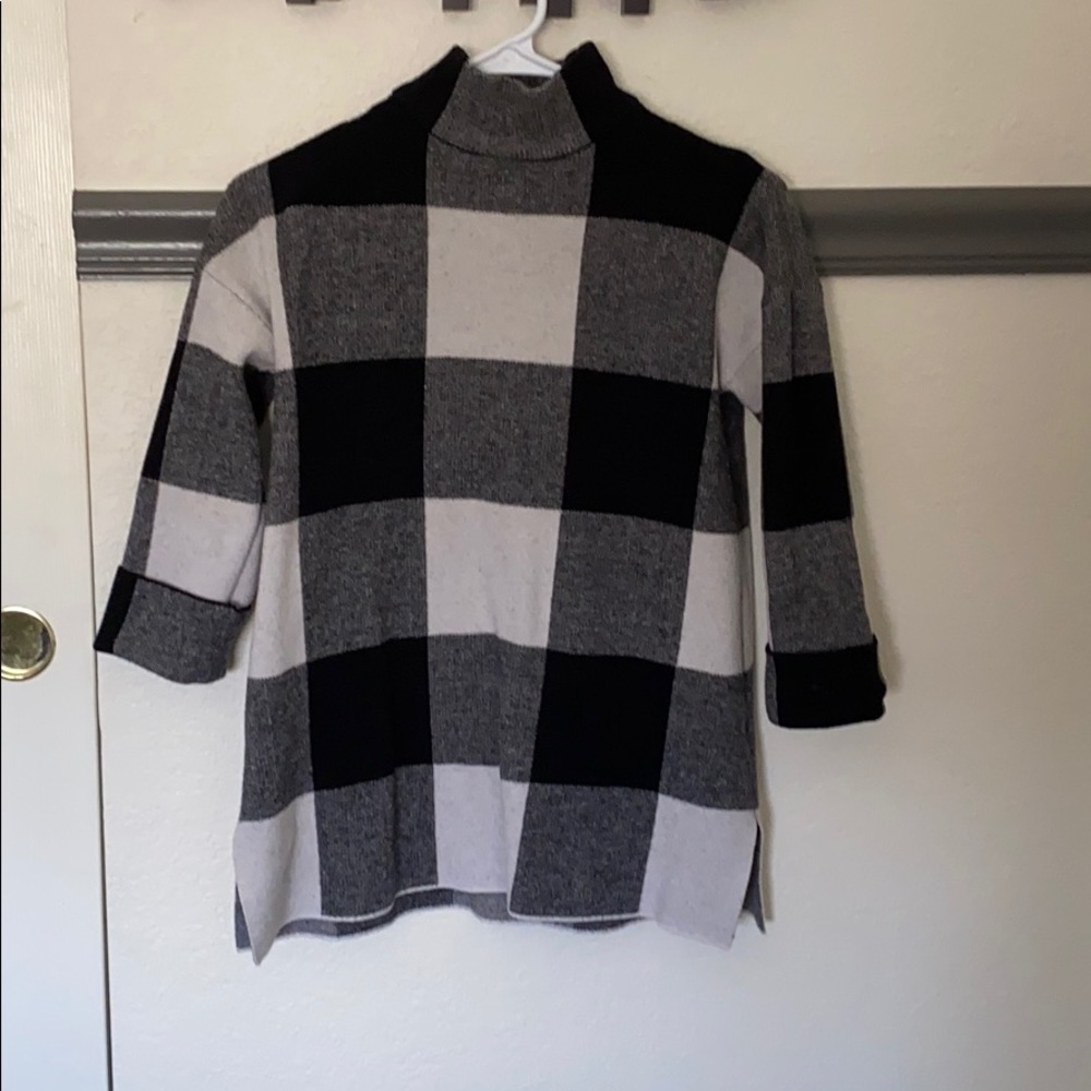 Black and White Gingham Turtleneck Sweater